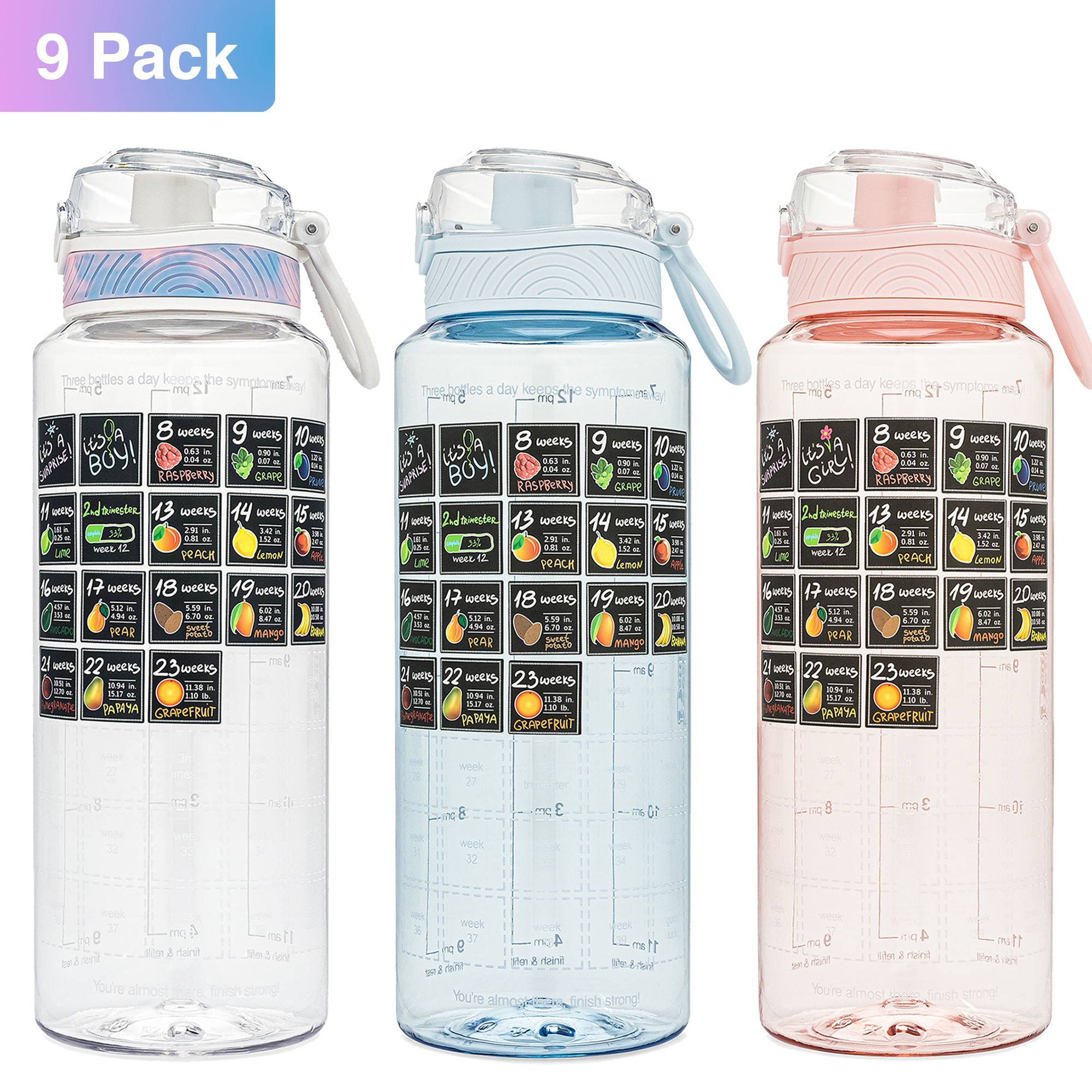 BELLYBOTTLE Pregnancy Water Bottle Intake Tracker with Weekly Milestone  Stickers